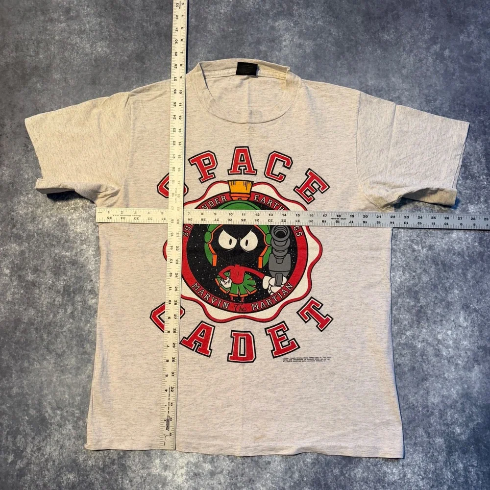 Vintage Marvin the Martian Space Cadet T-Shirt Changes Grey Mens Large 90s‎